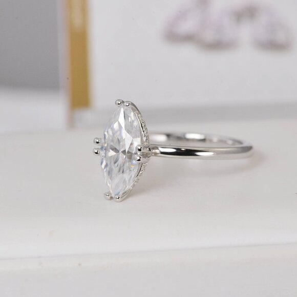 GRA Certified Marquise Cut Moissanite Ring 3.2tcw Engagement Ring 925 - Picture 3 of 7